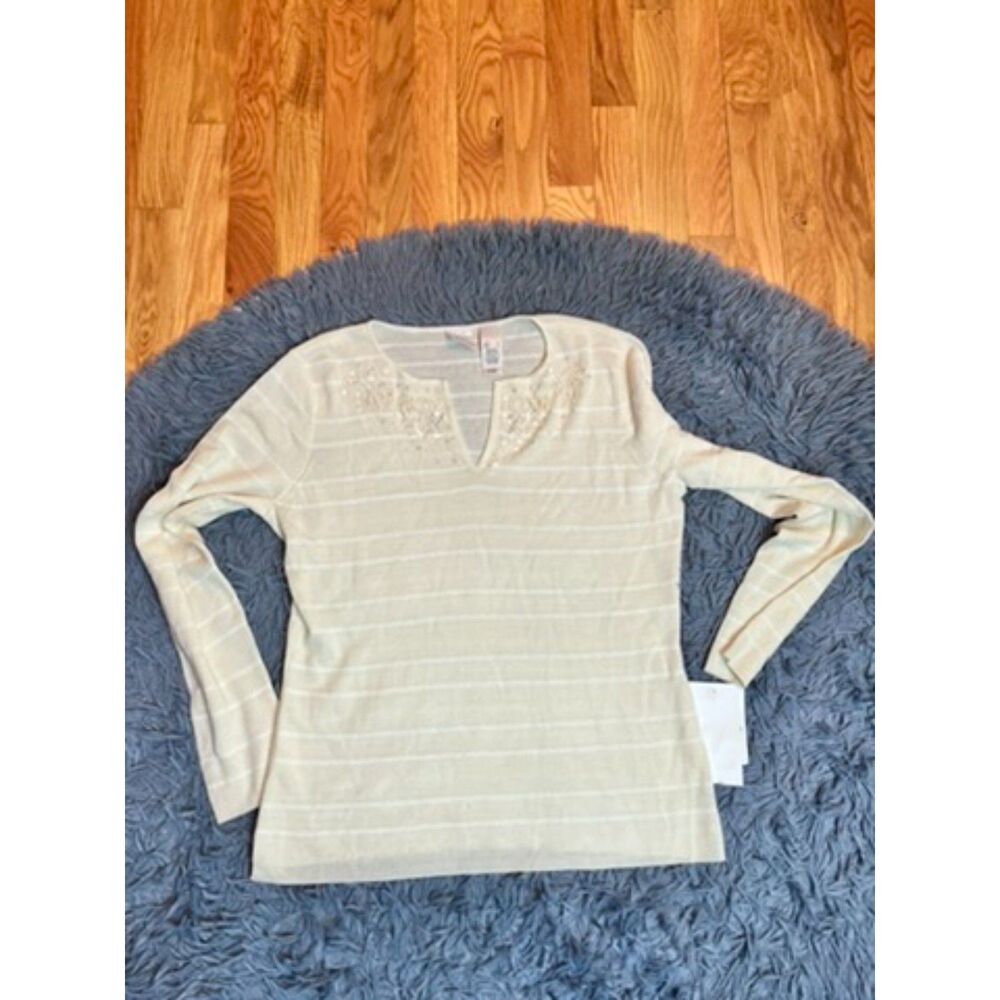 Emma James Cream Wool Striped Sweater Size L